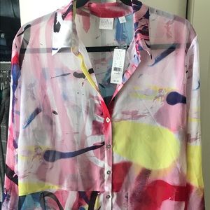 New York & Company sheer asymmetrical  blouse.